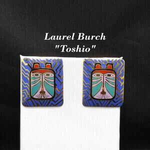 Laurel Burch "Toshio" Post Earrings, Gold Plated & Enamel Cloisonné, 1980s